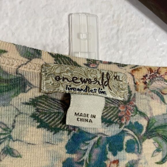 One World Live And Let Live Sublimation Short Sleeve Boho Blouse Sz XL Women’s - Picture 7 of 9